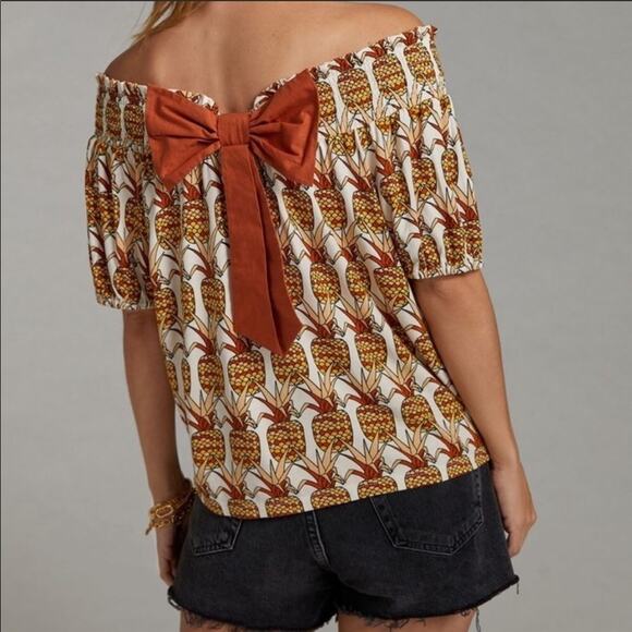 Anthropologie Porridge Pineapple Back Bow Top NEW - Picture 10 of 10
